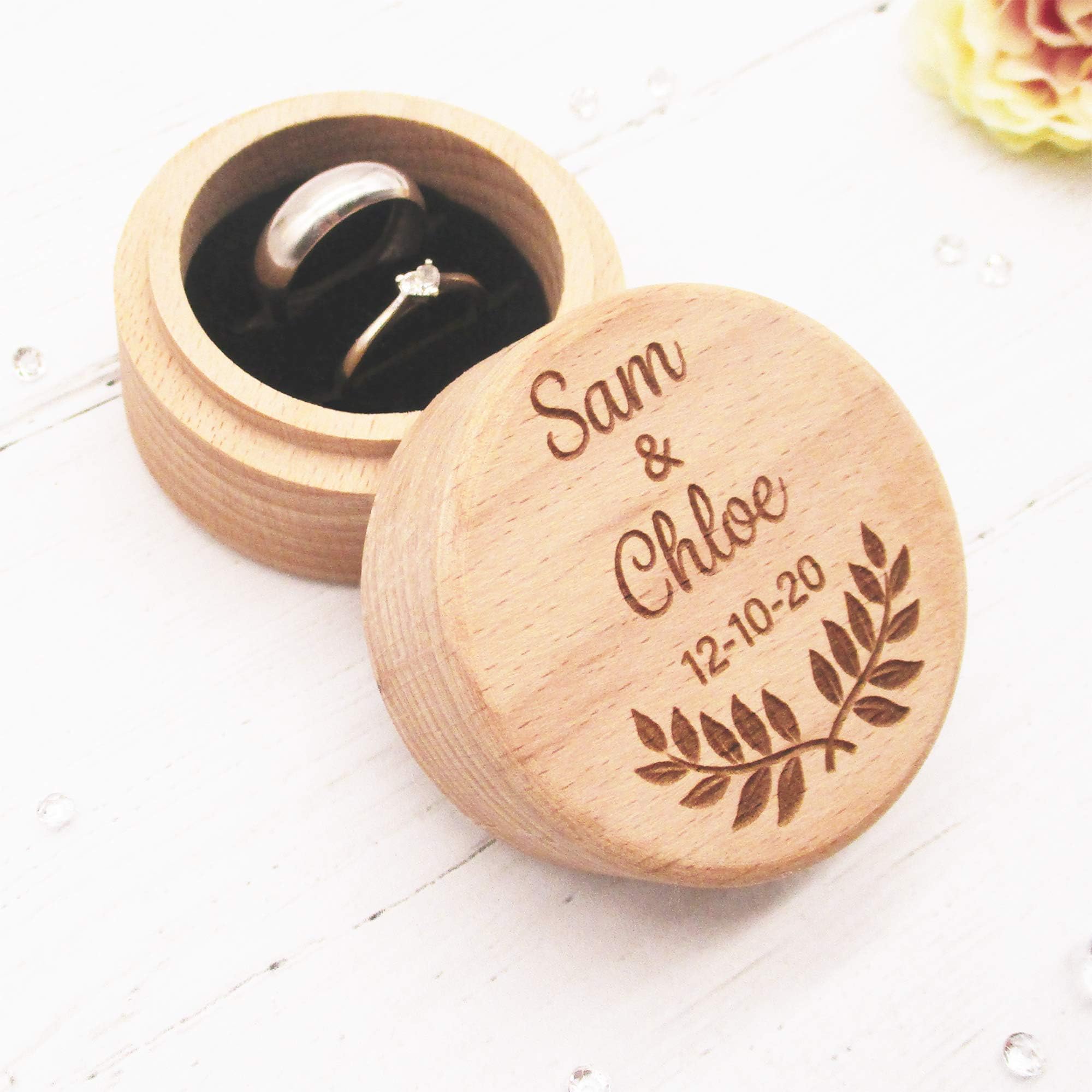 Engravable® - Premium Wedding Ring Box with Linked Branches Design | Customised Names and Date | Personalised Laser Engraving
