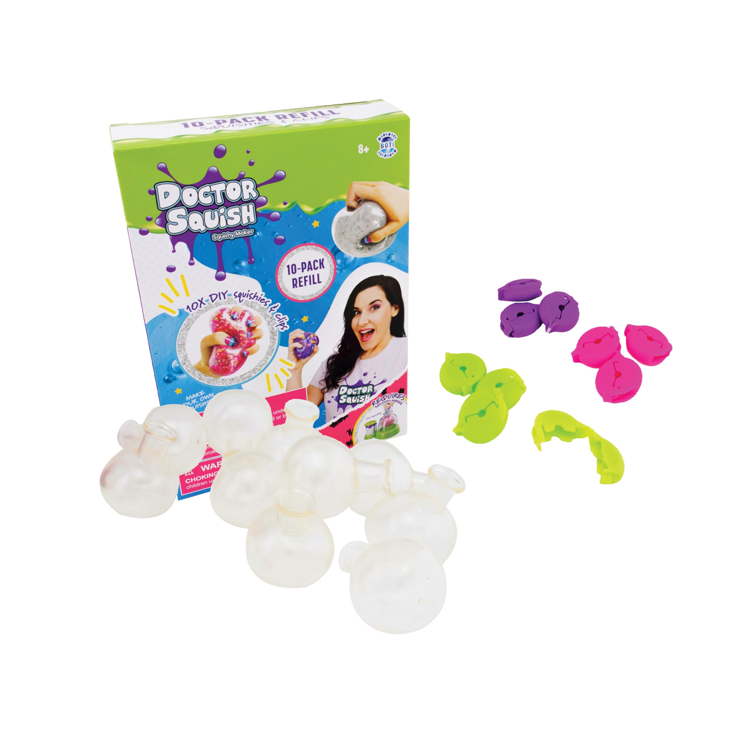 Doctor Squish Squishy Maker Refill Pack | DIY Squishy Making Kit with 10 TPR Balloons and 10 Reusable Clips | Make Your Own Squishies for Kids Ages 8 & Up | 1 Pack
