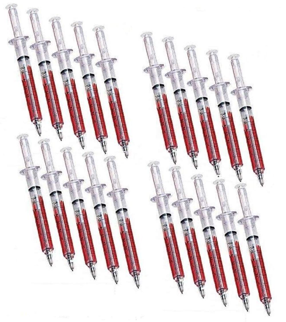 Novelty Nurse 20 fake 'Blood' Syringe Pens Black Ink Bulk Value Pack with Refills
