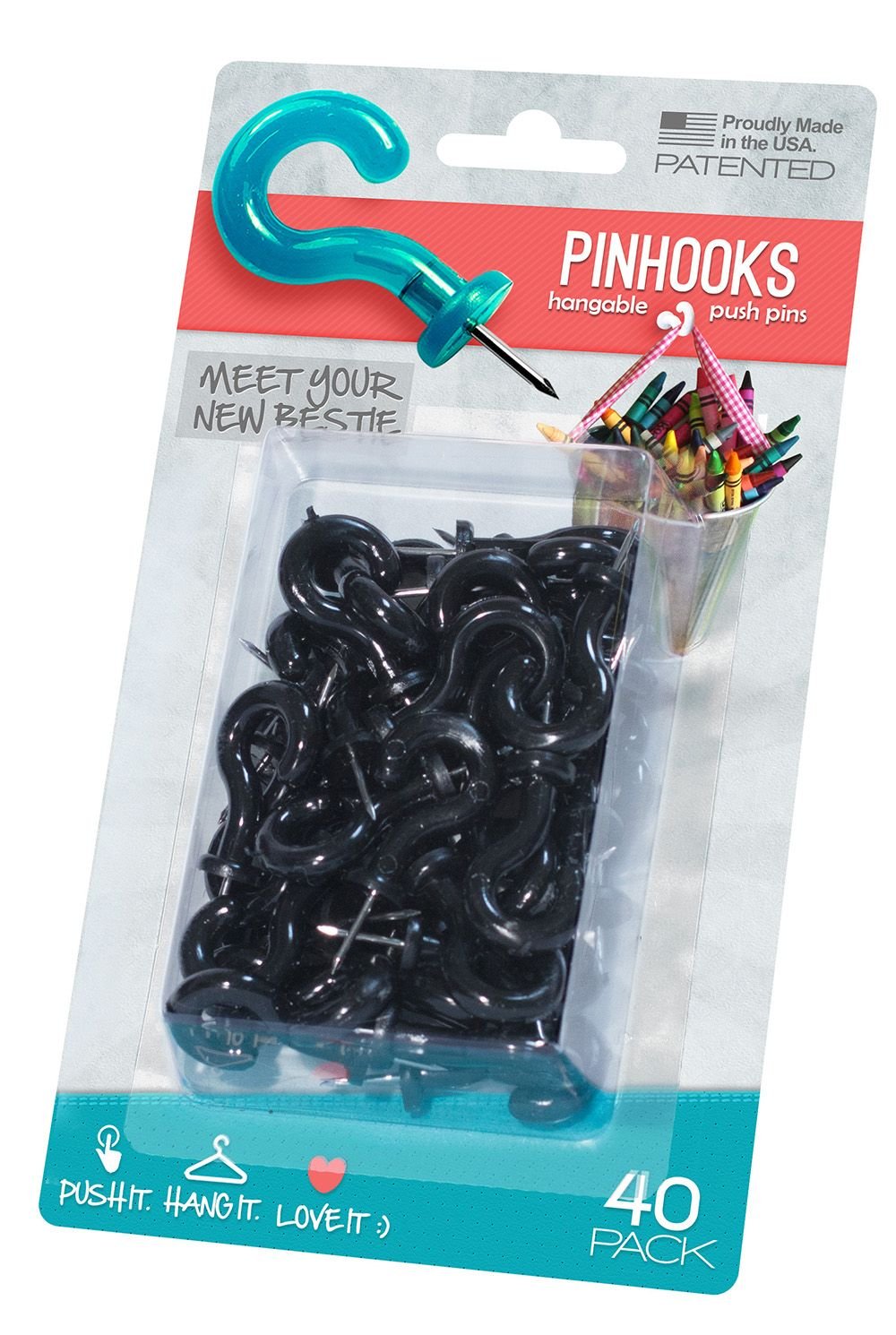 Pinhooks Value Push Pin 40Pack Wall Hooks, Black Home