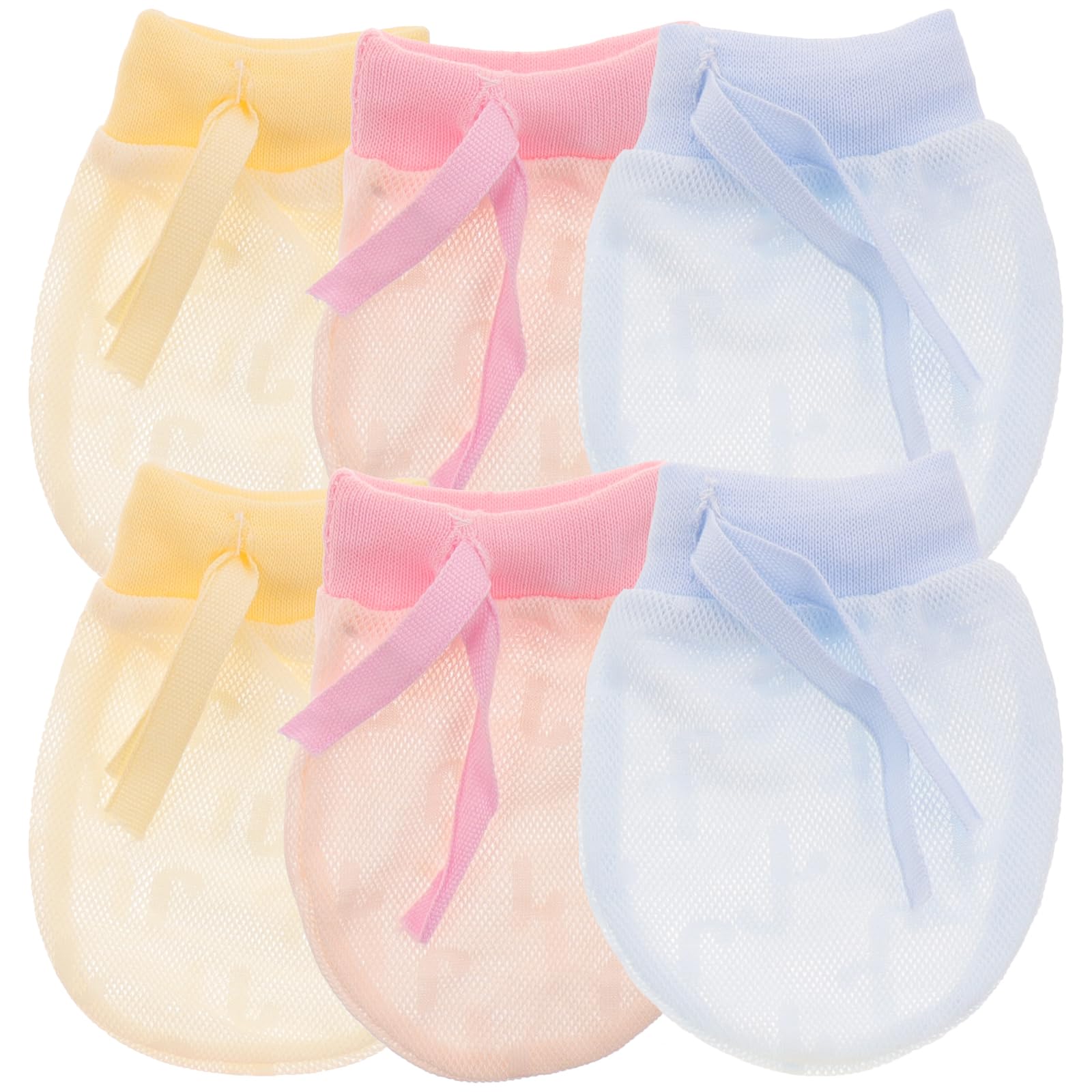 Photo 1 of GLEAVI Mittens Baby Gloves 3 Pairs Baby Mesh Gloves Cotton No Scratch Breathable Adjustable Drawstring Gloves Unisex Newborn for Boys Girls Baby 6-12 Months Newborn Anti Scratch Mittens