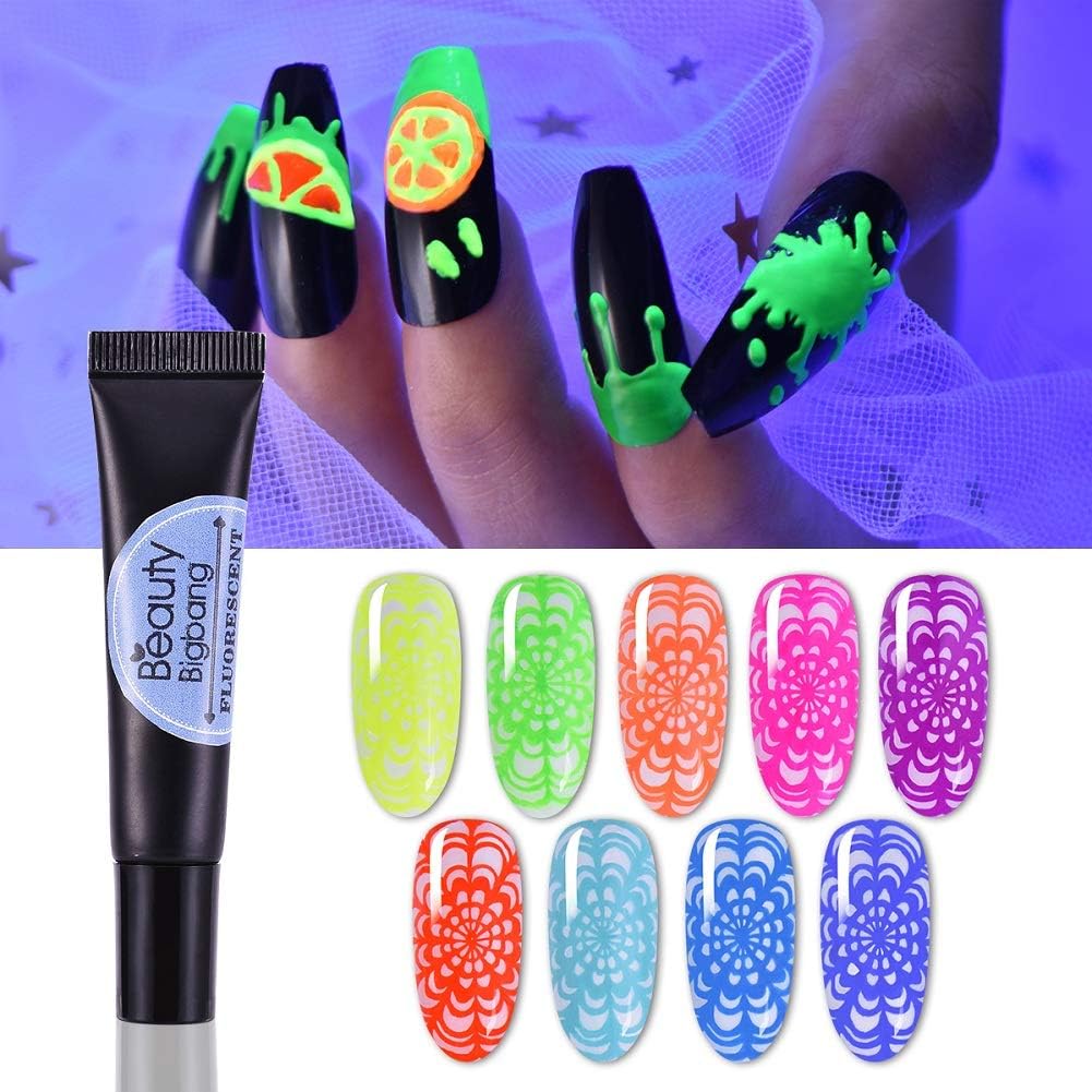 BEAUTYBIGBANG 8ml Fluorescent Nail Stamping Gel Polish Nail Art UV Neon Gel Polish Soak Off Printing for Nail Stamp Plate Tool (BBB-001)