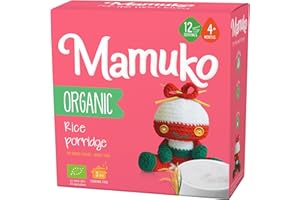 MAMUKO Organic Porridge - Rice Porridge with No Added Sugar, Milk & Preservatives - High Fiber Porridge Developed with EU Experts - Healthy Porridge Ideal for Little Ones from 4+ Months - 12 Servings