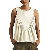Hixiaohe Shirred Swing Tank Tops for Women Fashion Flowy Sleeveless Shirts Casual Crew Neck Blouse Loose Fit Ruffled Tops