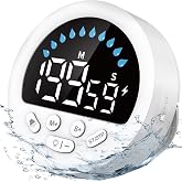 Waterproof Shower Timer for Bathroom Kitchen with Countdown Count-up, White | Large LED Display, 3 Brightness, 4 Volume, Battery Powered, Suction Cup Mounted Digital Stopwatch for Toilet Classroom