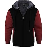 V VALANCH Men Hoodies Zip Up Sherpa Lined Sweatshirts Heavyweight Thick Warm Fleece Winter Jacket