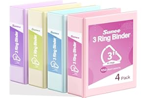 SUNEE 3 Ring Binder 3 Inch D Ring, Clear View Binder Three Ring PVC-Free (Fit 8.5x11 Inches) for School or Office Supplies, A