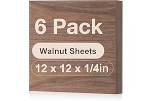 Wowood 6 Pack Walnut Plywood, 12 x 12 x 1/4 Inch Unfinished Plywood for Laser Cutting and Engraving, Thin Wood Sheets Blanks for Wood Burning and DIY Project, ZXW-RW002