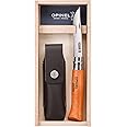 Opinel Carbon No. 8 Folding Pocket Knife with Sheath, Wooden Slide Gift Box