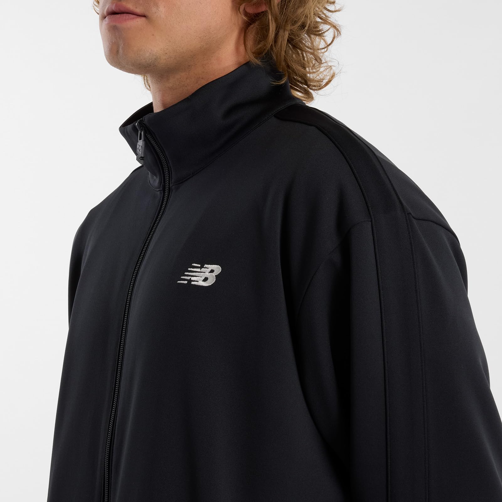 New Balance AMJ51503 Men's Knit Track Jacket, Jersey, Club Activities, BK (Black)