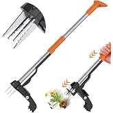 Aishkimo Stand Up Weed Puller Tool - 4-Claw Steel Head Hand Weeding Tool - 40" Retractable Handle with Easy-Eject Mechanism for Dandelions, Clover, No Bending or Kneeling