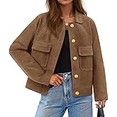 ZESICA Womens 2026 Spring Faux Suede Cropped Jackets Coats Casual Button Down Barn Vintage Trendy Shackets