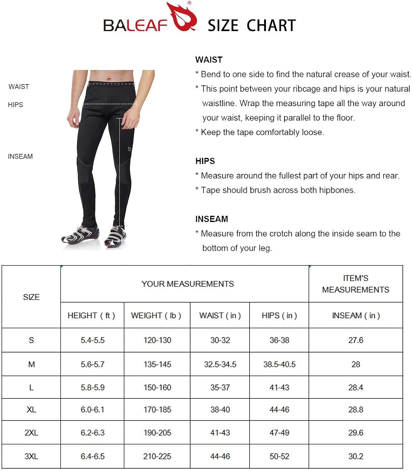 BALEAF Men's Thermal Running Cycling Tights Athletic Outdoor Compression Pants for Bike : Clothing