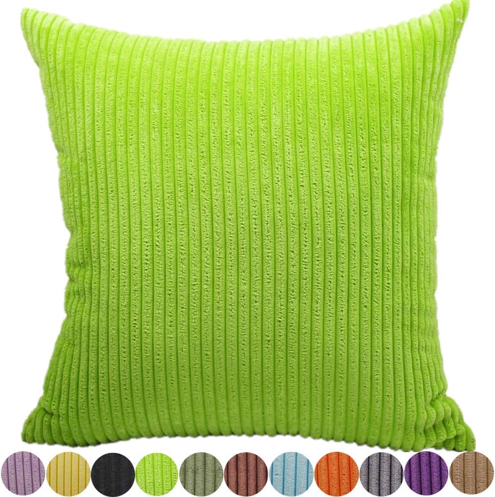 FEILEAH Striped Corduroy Soft Decorative Square Throw Pillow Cover Cushion Covers Pillowcase Home Decor for Sofa Chair Couch/Bedroom Decorative Pillowcases 1 Piece Green 26x26inch/65X65CM