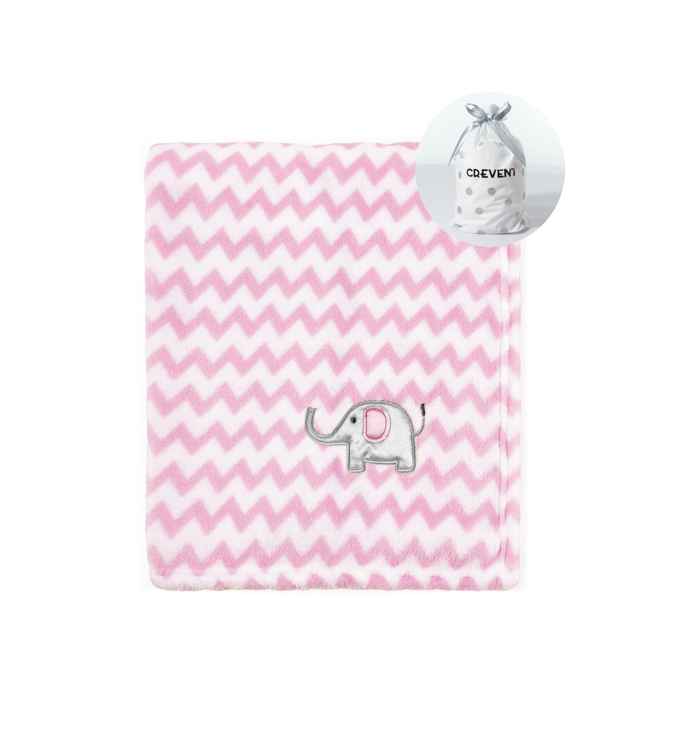 CREVENT Cute Silky Plush Baby Blanket for Girls Infants Toddlers Newborns Crib Cot Stroller, Giftable Suitable for Summer Spring (75cmX100cm Pink Elephant)