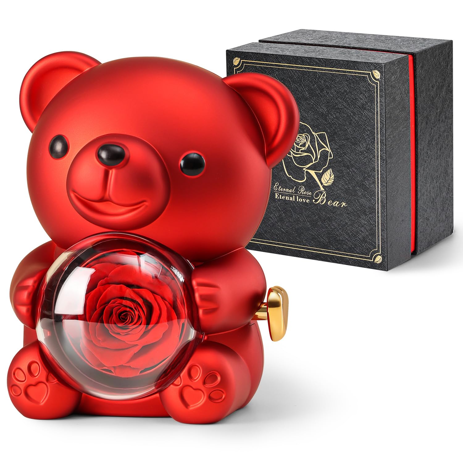 Ariceleo Romantic Teddy Bear with Preserved Rose - Hidden Jewelry Box and Heart-Shaped Necklace - Unique Gift for Her - Valentine's Day, Mother's Day, Weddings, Anniversaries, Bridal Showers (Red)