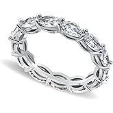 Hoops & Loops 925 Sterling Silver Cubic Zirconia 3mm Oval-cut Eternity Band Ring for Women, Wedding Engagement Anniversary Stackable Ring