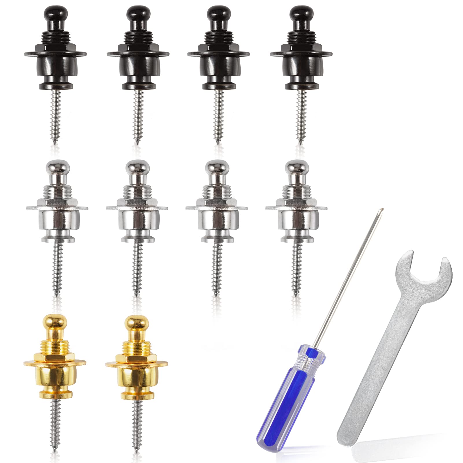SPEEDWOX 10 Pcs Guitar Strap Lock Buttons, Security Straplocks, Straplok Dual Design Strap Retainer System with Wrench and Screwdriver for Electric, Bass, Acoustic Guitar(Black & Silver & Gold)