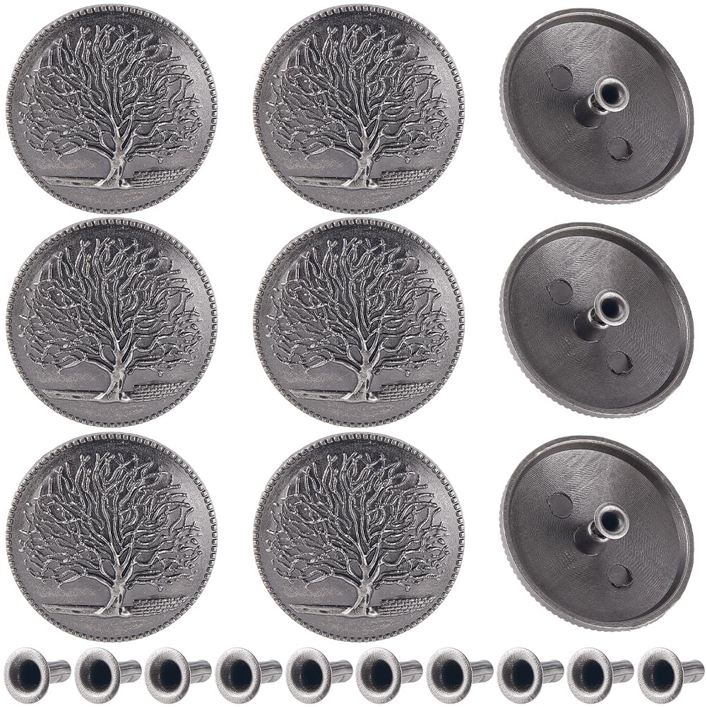GORGECRAFT 1 Box 10Pcs Tree of Life Screw Back Buttons Vintage Decorative Buckles Replacement Concho Buttons Metal Stud Screw Back Rivet for Wallets Belts Vests Bags Leather Sewing Crafts