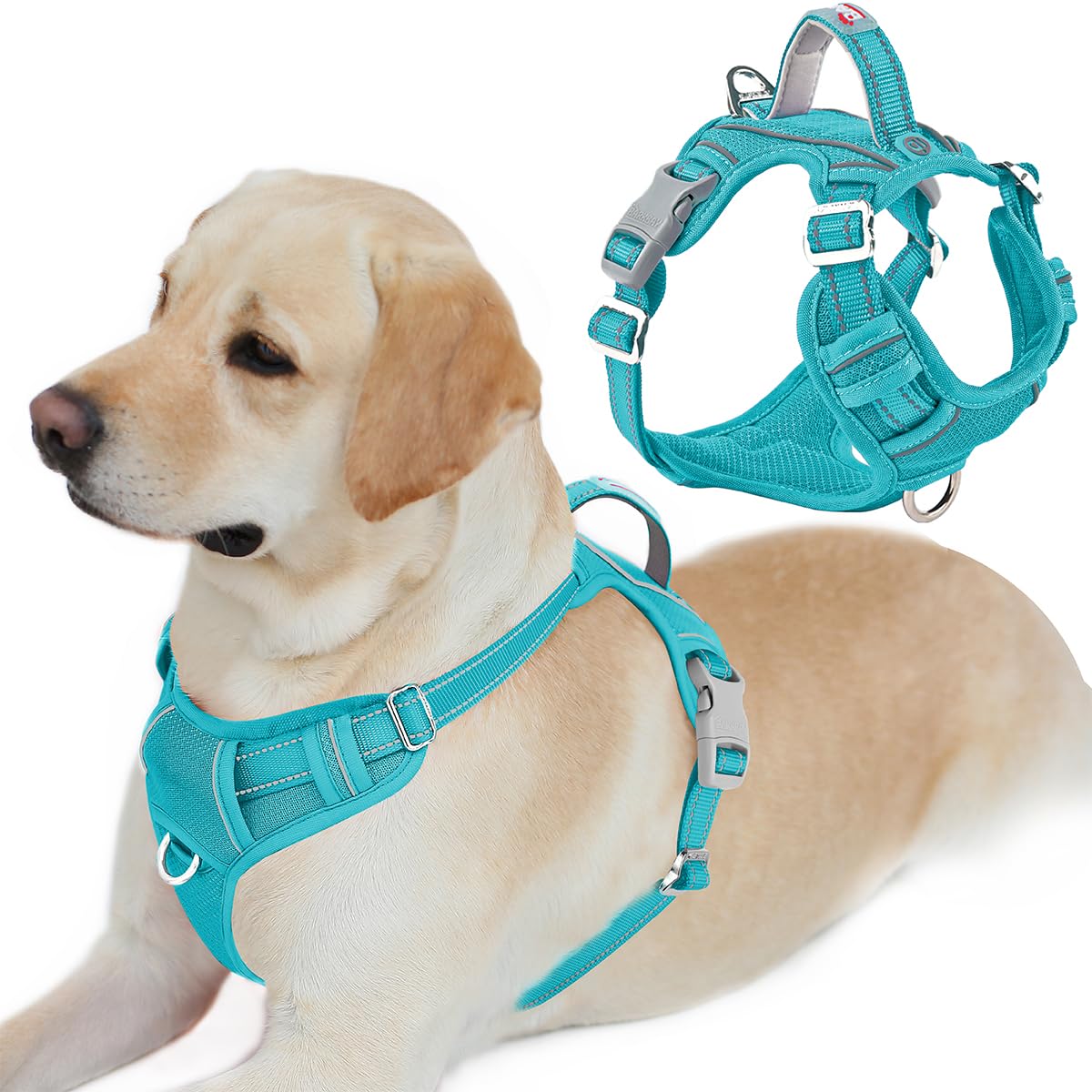 BARKBAY No Pull Dog Harness Front Clip Heavy Duty Reflective Easy Control Handle for Large Dog Walking with ID tag Pocket(Blue,L)