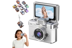 Mini Digital Camera with 1.47 in LCD Screen, 1080p Retro Keychain Camera with Built-in Flash & Flip Display and 64gb Card, Po
