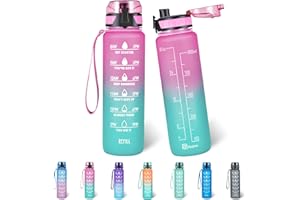 Polygon 32oz Motivational Water Bottle with Time Marker & Removable Strainer to Remind You Drink More Water, Fast Flow, Leakp