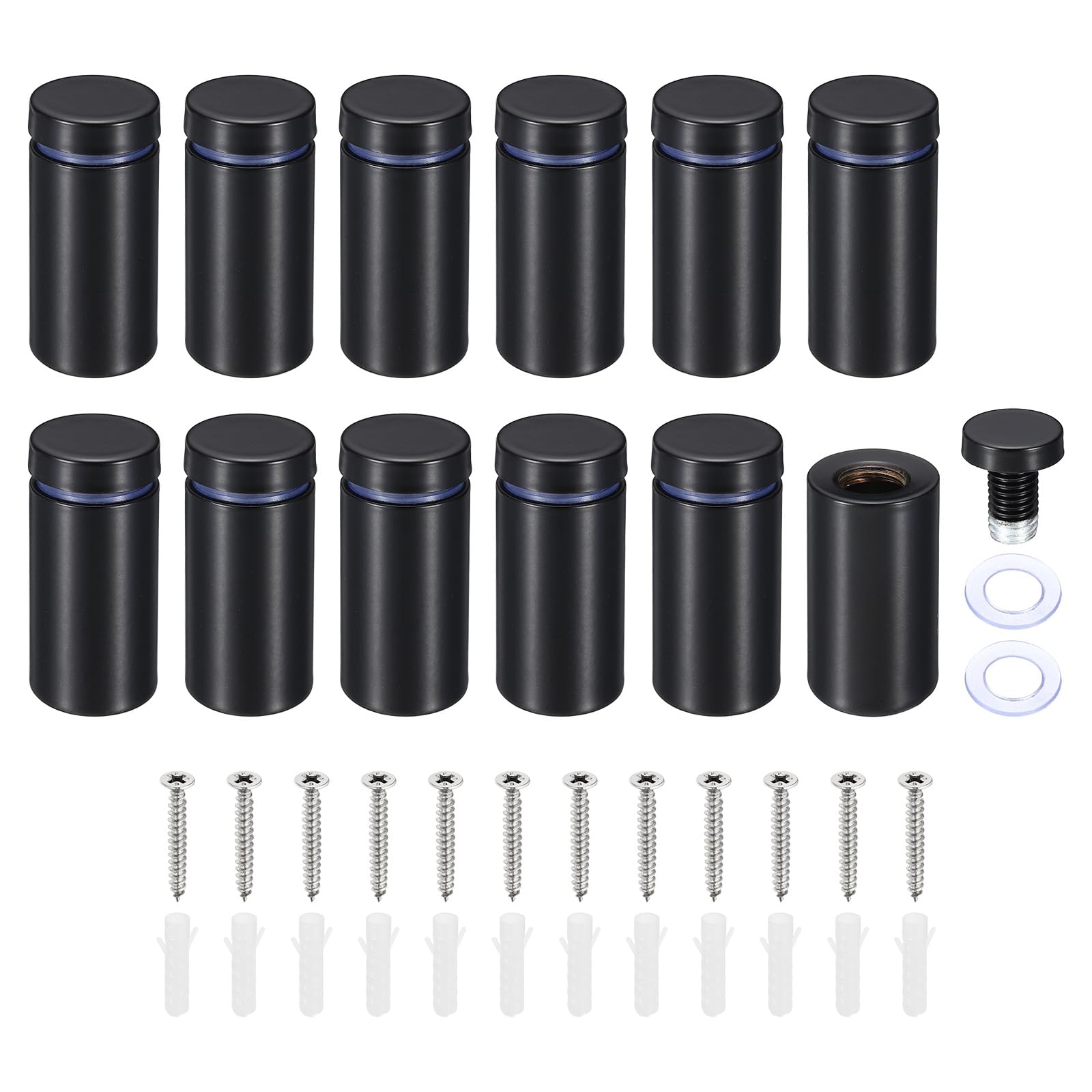 PATIKIL 3/4 x 1.6 Inch Sign Standoff Screws, 12 Set Stainless Steel Wall Standoff Mounting Hardware Advertising Glass Nail for Hanging Acrylic Picture Frame Acrylic Panel, Black