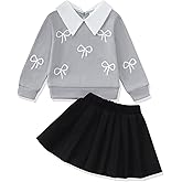 Renotemy Toddler Baby Girl Fall Winter Skirt Set Sweatshirt Pleated A-Line Dress Little Girls Clothes 2-Piece Outfits 18M-6T