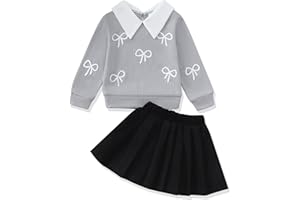 Renotemy Toddler Baby Girl Fall Winter Skirt Set Sweatshirt Pleated A-Line Dress Little Girls Clothes 2-Piece Outfits 18M-6T