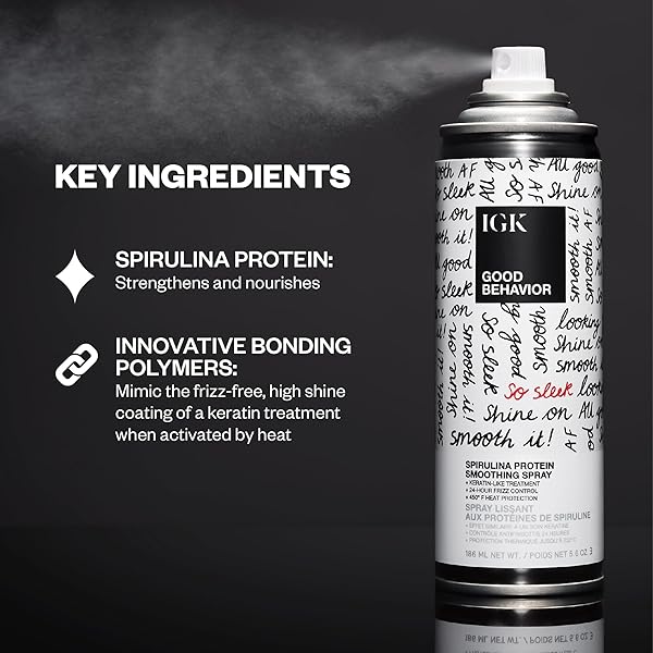 IGK GOOD BEHAVIOR SPIRULINA PROTEIN SMOOTHING SPRAY | FRIZZ CONTROL + HEAT PROTECTANT | VEGAN + CRUELTY FREE | 5.6 OZ