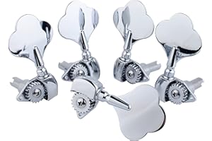 Guyker Open Frame Electric Bass Machine Head (3R + 2L) - 1:20 Ratio Gear Tuners Tuning Key Pegs - chrome
