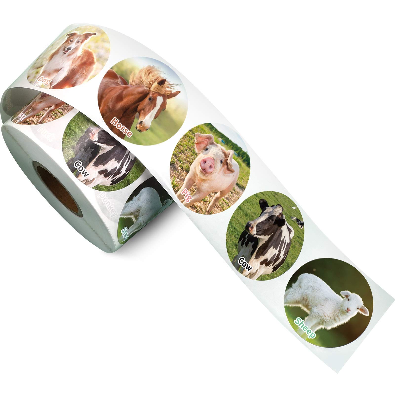 Zonon 600 Pieces Farm Animal Stickers Realistic Animal Roll Stickers Barnyard Friends Theme Label Pasters Decals Teaching Supplies for Kids Classroom Home Rewards Party Favor, 1.5 Inch