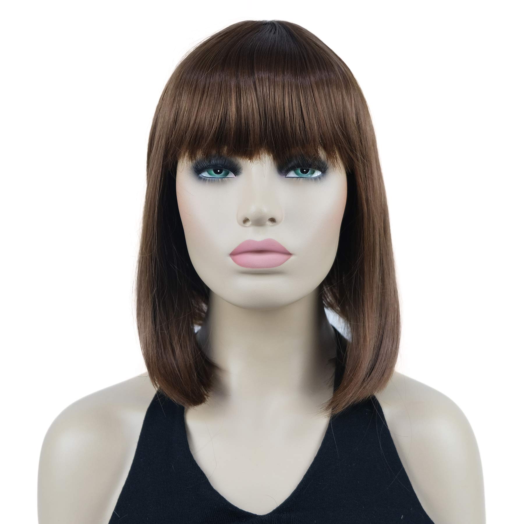 Lydell 10" Short Straight Bob Hair Wigs with Bangs Synthetic Hair Cute Wigs (30 Medium Auburn)