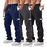Minorlee Cargo Pants for Men 3 Pack Relaxed Fit Mens Joggers with Pockets,Fleece Hiking Tactical Workout Pants Casual