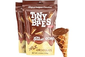 BEEMAX Tiny Bites - Crispy Mini Waffle Cones Treats - Premium Belgian Chocolate, 4.24 oz Bag (Pack of 2) - Delicious Variety of Flavors, Perfect Snack, Dessert, or Ice Cream Topping (2 Pack, Milk Chocolate)