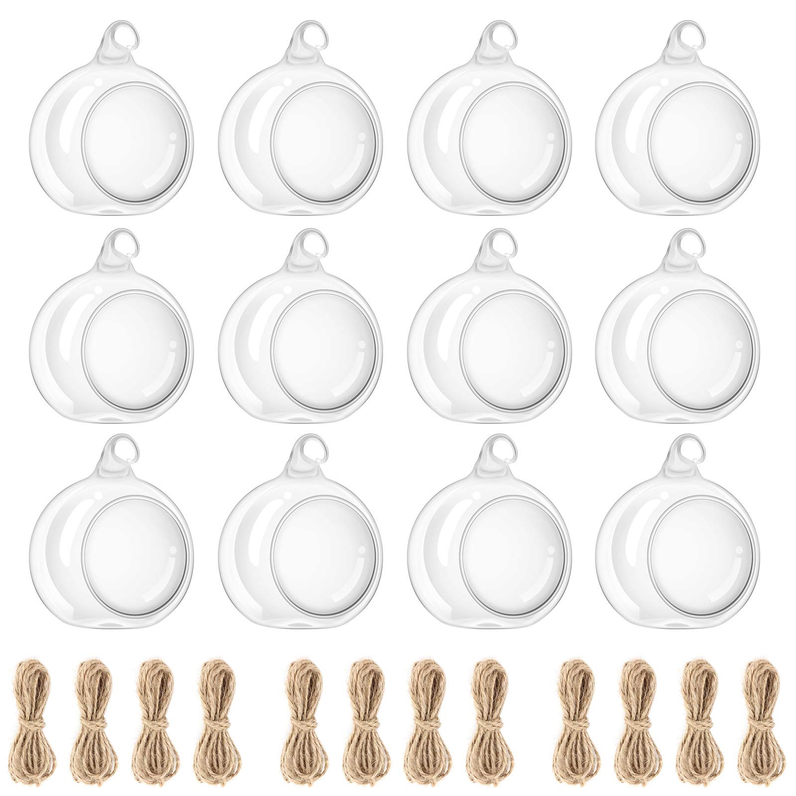 Hanging Tealight Holder, 12 Pcs 6cm Diameter Glass Globes Terrarium Candle Holders for Succulent Gardening or Wedding Decorations