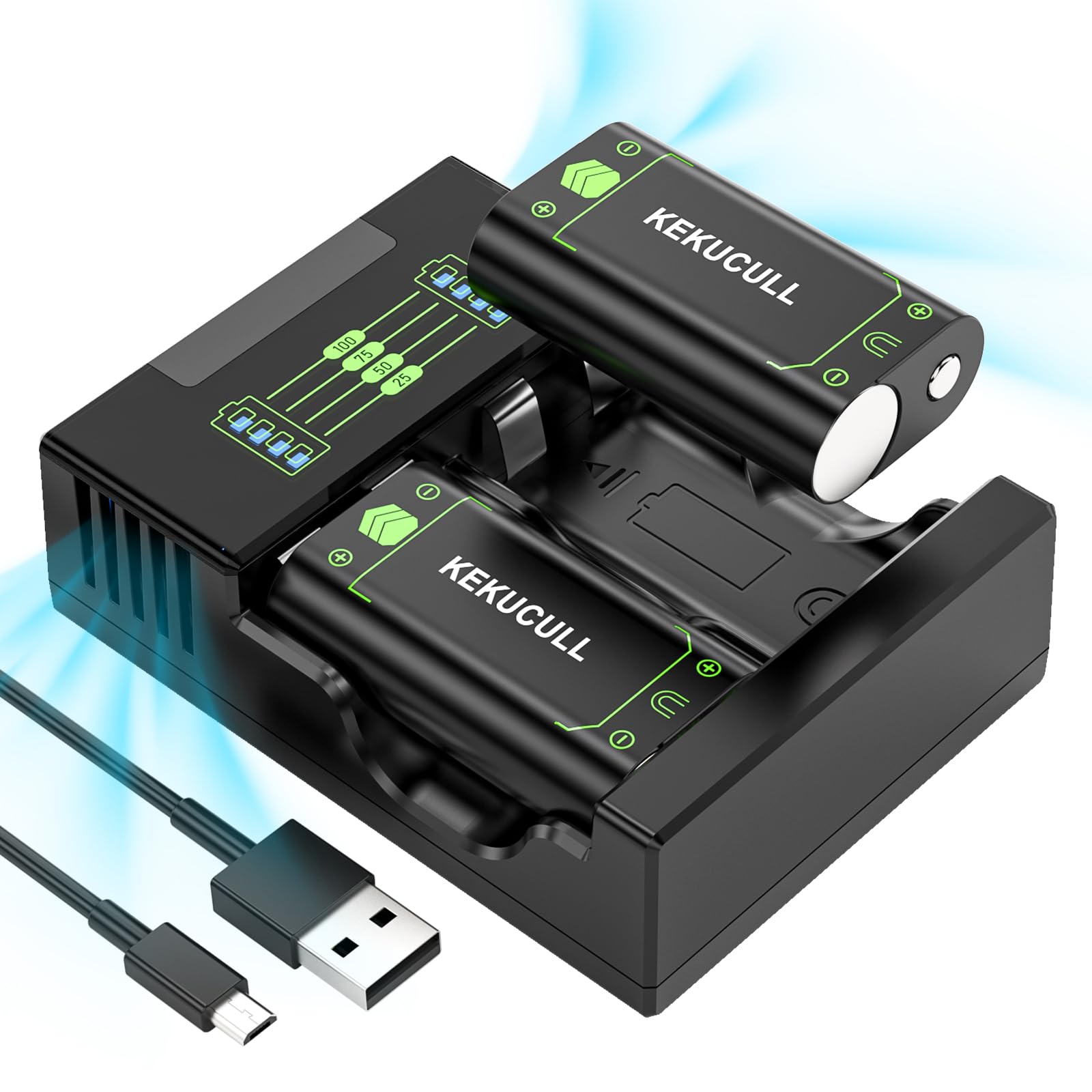 Charging Station Compatible for Xbox Series X|S/One Controller, 2x2500mAh Rechargeable Battery Pack with Controller Charger