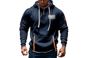 Frostluinai Quarter Zip Pullover Hoodies for Men Vintage American Flag Graphic Print Hooded Sweatshirt with Zipper Pockets