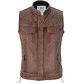 BTR BORN TO RACE Men's Motorcycle Premium Quality Leather Sleeveless Vest Motorbike Motocross Biker Riders Vests