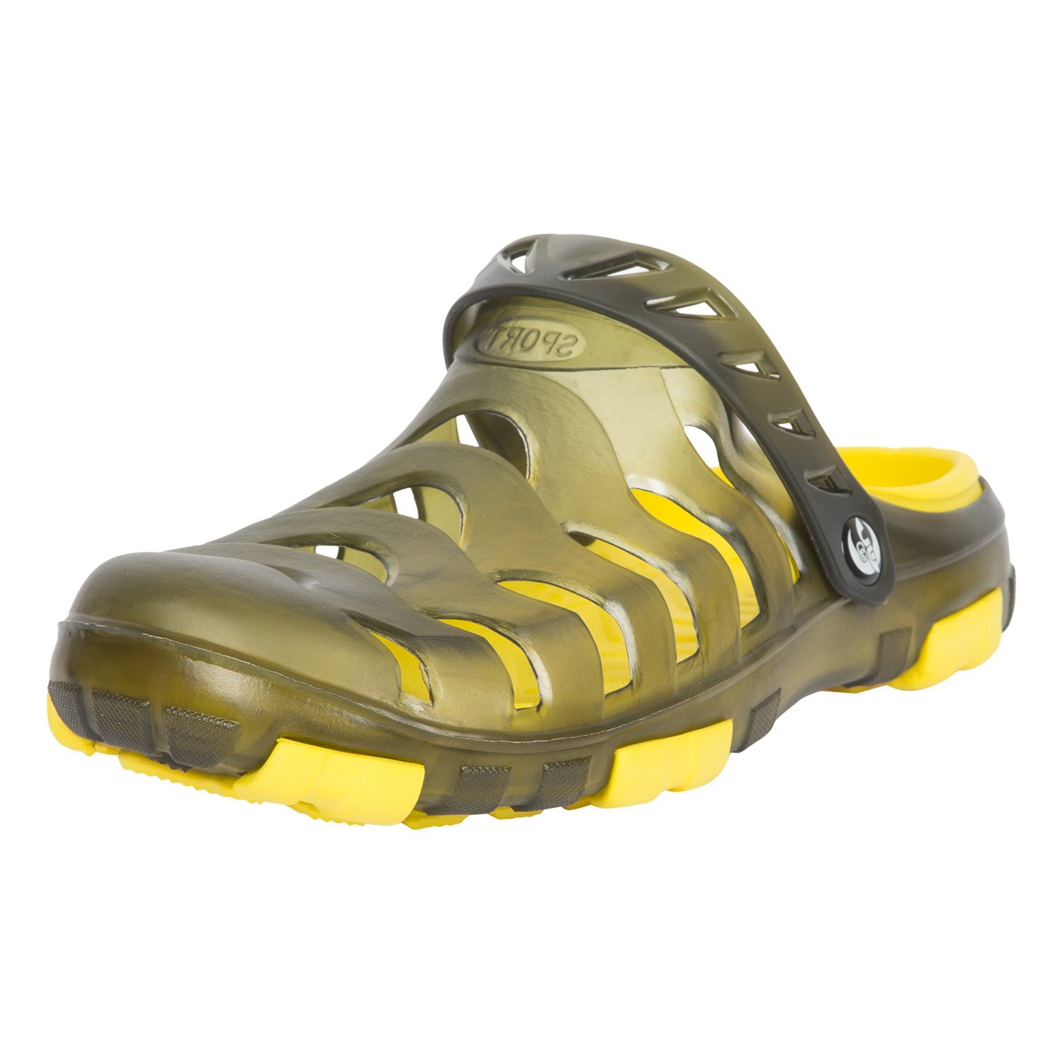 yellow and green crocs