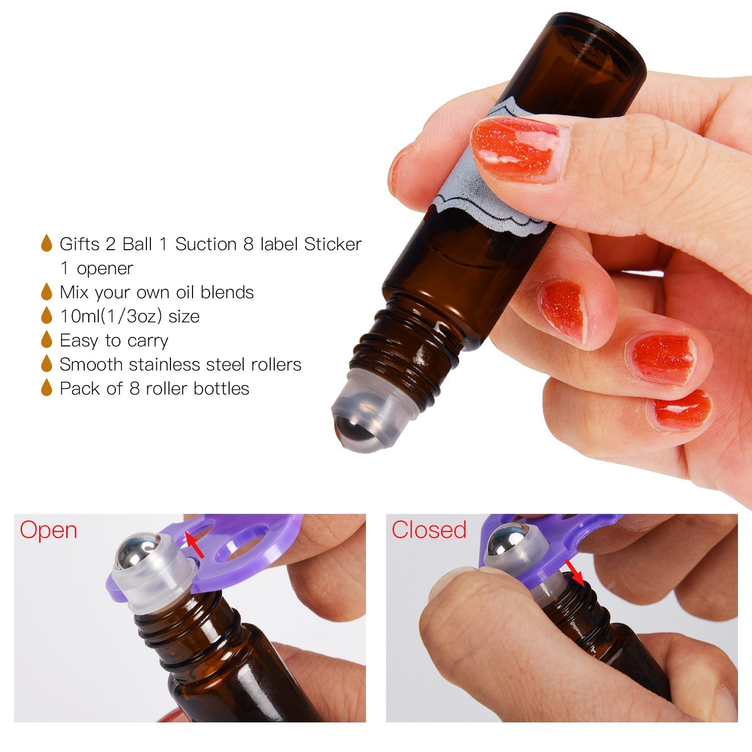 ULG Essential Oil Roller Bottles 10ml Empty Bottles with Stainless Steel Roller Balls
