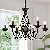 6-Light Farmhouse Candle Chandelier for Living Room, Rustic Industrial Pendant Ceiling Light fixture, Vintage Hanging Lamp fo