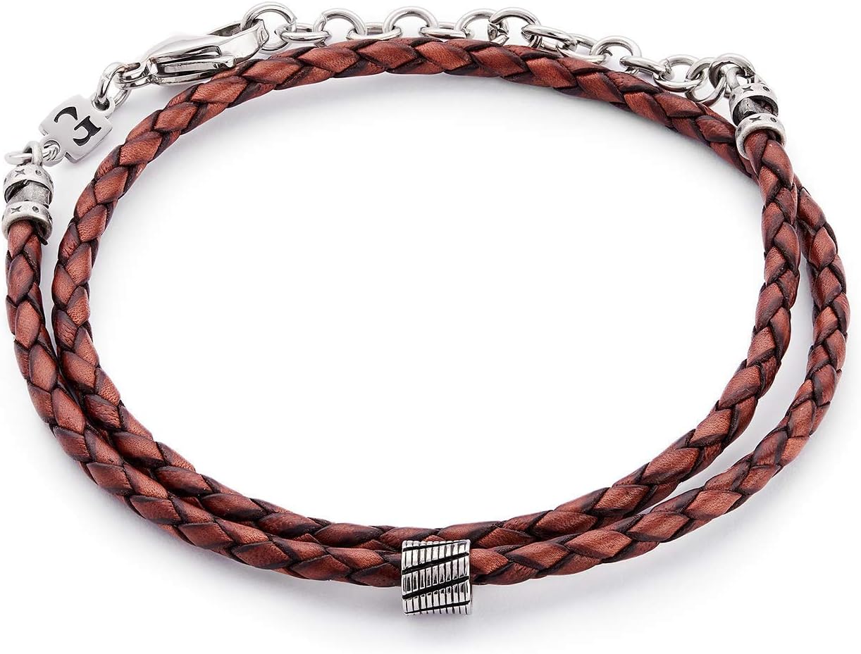 Handmade Brown Genuine Leather Wrap Bracelet For Men Set With Silver Plated Bead By Galis Jewelry - Leather Bracelet For Men - FITS 8"-8.75" WRIST SIZE