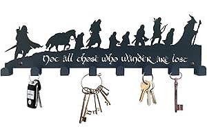 Xyverart Lord Middle-Earth Inspired Metal Key Hooks – The Rings Vintage Wall-Mounted Organizer with 8 Hooks | Rustic Home Decor for Lord Fans & Hobbit-Inspired Spaces