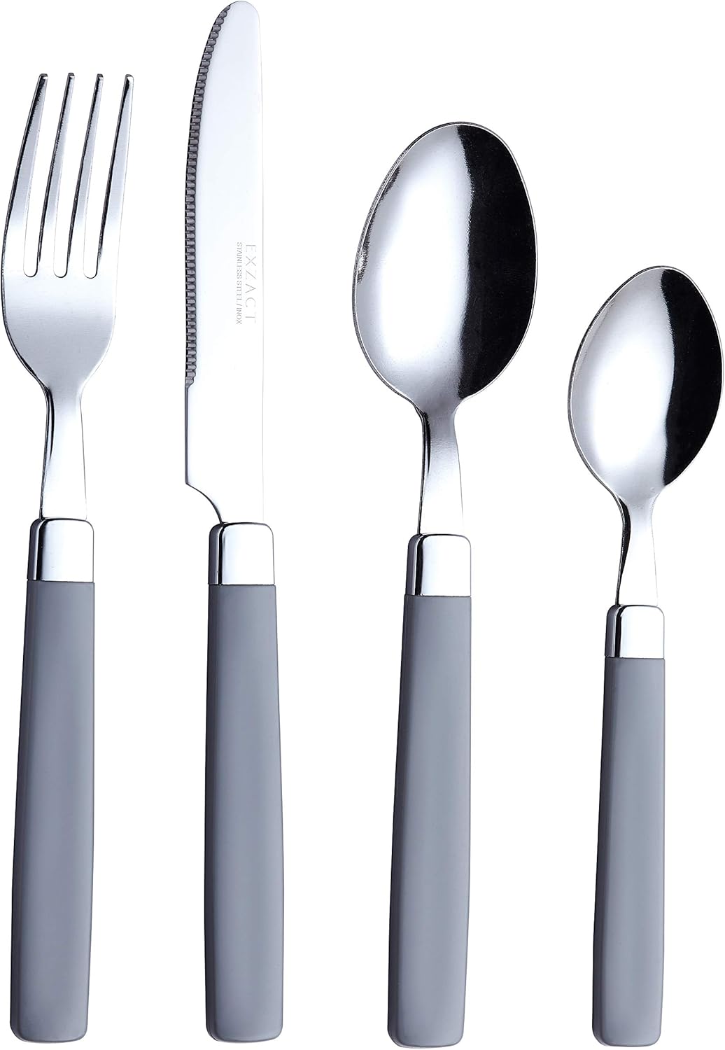EXZACT Cutlery Set 16pcs Stainless Steel - Coloured Handles - 4 x Forks, 4 x Knives, 4 x Table Spoons, 4 x Tea Spoons - WF23 Grey
