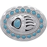 YOQUCOL American Western Vintage Bear's Paw Shape Imitation Turquoise Silver Belt Buckle