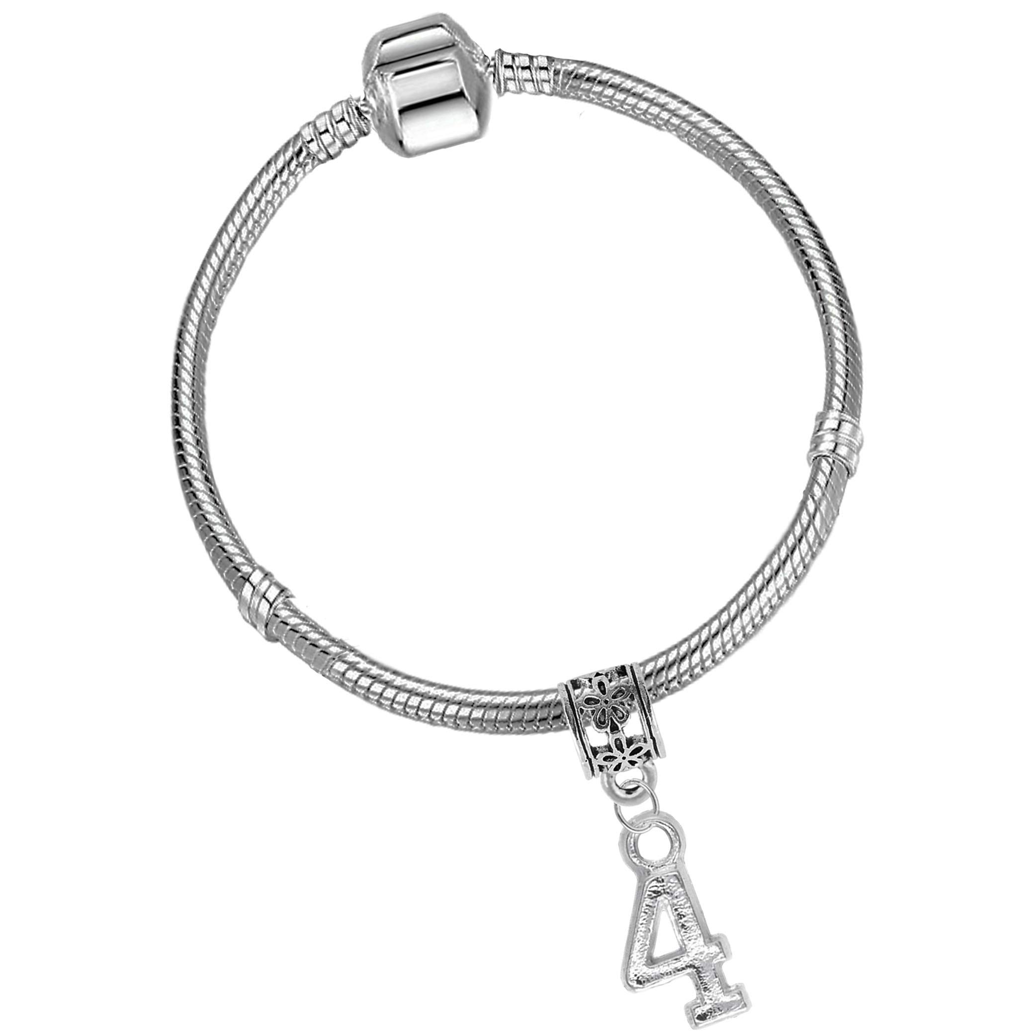 Girls 4th Birthday Silver Plated Starter Charm Bracelet with Gift Box