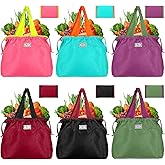 Lemecima 6 Pack Reusable Shopping Bags, Foldable Grocery Bags with Handles, Large Lightweight Tote Bag Fits in Pocket, Washable Beach Bag for Kitchen Travel Shopping