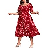 Floerns Women's Plus Size Floral Print Tie Front Square Neck Slit Hem Midi Dress