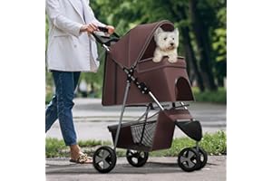 SFIHOME Pet Stroller for Small Dogs 10 lbs, Dog Stroller for Medium Dogs 30 lbs, Cat Strollers for 2 Cats, 3 Wheels Foldable Jogger Puppy Stroller with Storage Basket and Cup Holder, Coffee